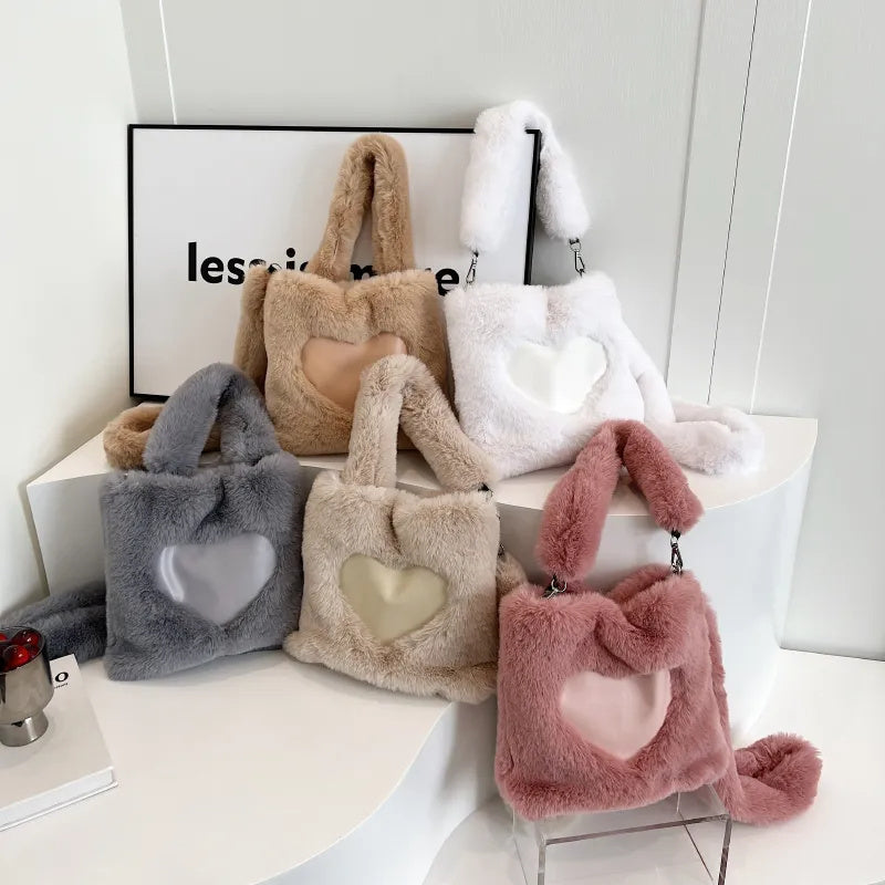 Fluffy Shoulder Bag Top-handle Bag Female Autumn Winter Handbag Plush Tote Girls Fashion Shopping Bags Handbags For Women