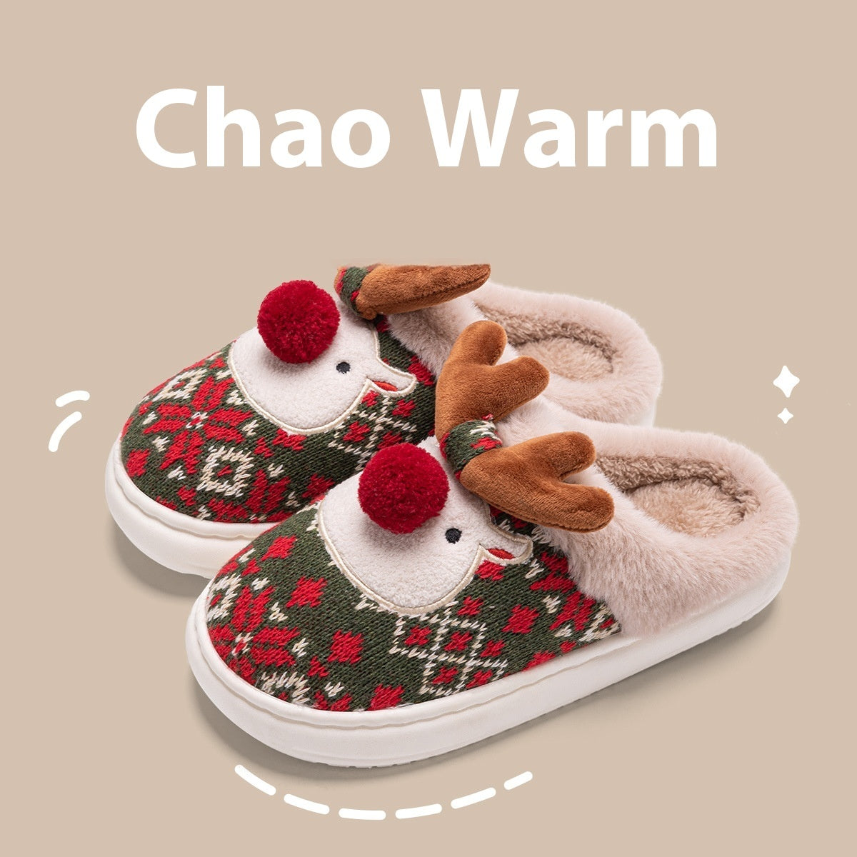 Women's Non-slip Plush Cute Christmas Elk Cotton Slippers