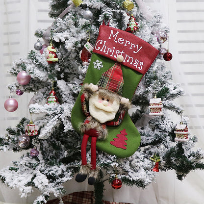 Xmas Big Stockings Set Decorations Christmas 3D Plush Big Sock Christmas Tree Pendant Decorating Supplies