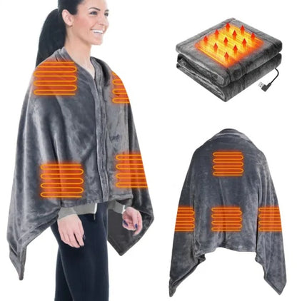 59 Plus 31in USB Heated Blanket Electric Heated Blanket Heated Poncho Shawl Wrap Throw With Zipper Washable For Home Office