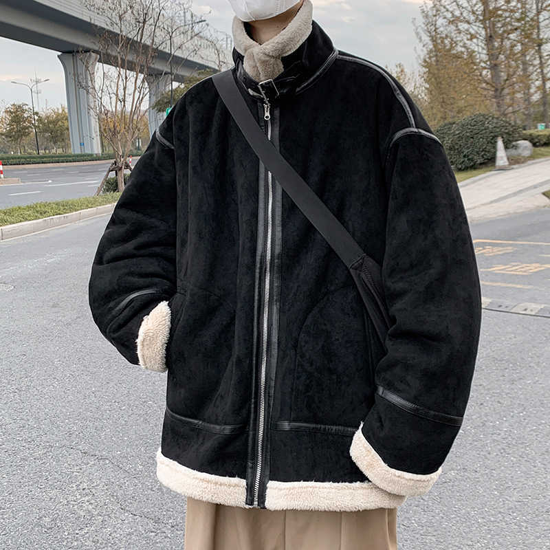 Suede Men's Winter Ins Loose Collar Thick Coat