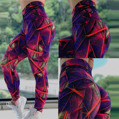 Leaf print fitness yoga pants