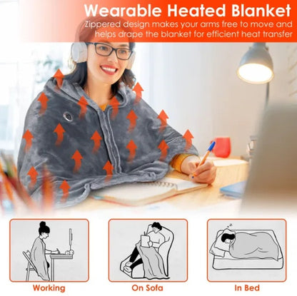 59 Plus 31in USB Heated Blanket Electric Heated Blanket Heated Poncho Shawl Wrap Throw With Zipper Washable For Home Office