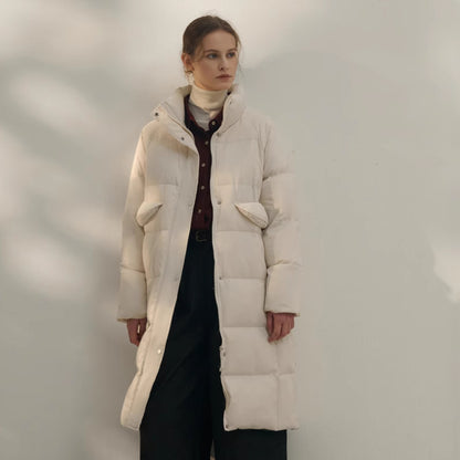 White Duck Down Long Over-the-knee Warm Coat