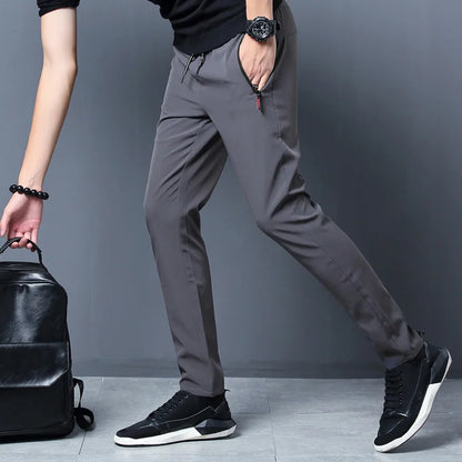 Men's Casual Pants Stretch Slim Fit Elastic Waist Jogger Korean Classic