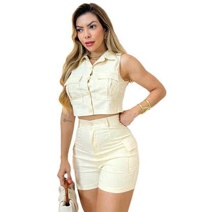 European And American Fashion Casual Set Women's Sleeveless Women Workwear Shorts