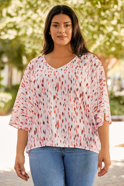 Yellow Printed Printed 3/4 Dolman Sleeve Plus Size Blouse