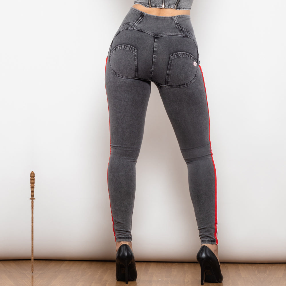 Melody High Waist Dark Thread Grey Jeans With Stripe Jeans Bum Lift Pants Shaping Jeggings Women Pants