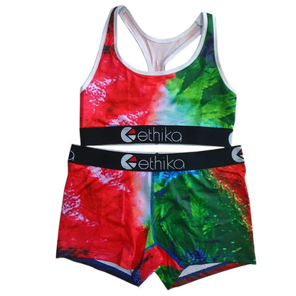 Women 2pcs Outfit Shorts Set Female Bra And Boxers Club Spandex Sleeveless Vest Shorts Spandex Suits Womens Sports Two Piece Set