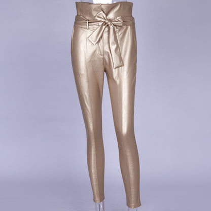 High waist skinny leather pants