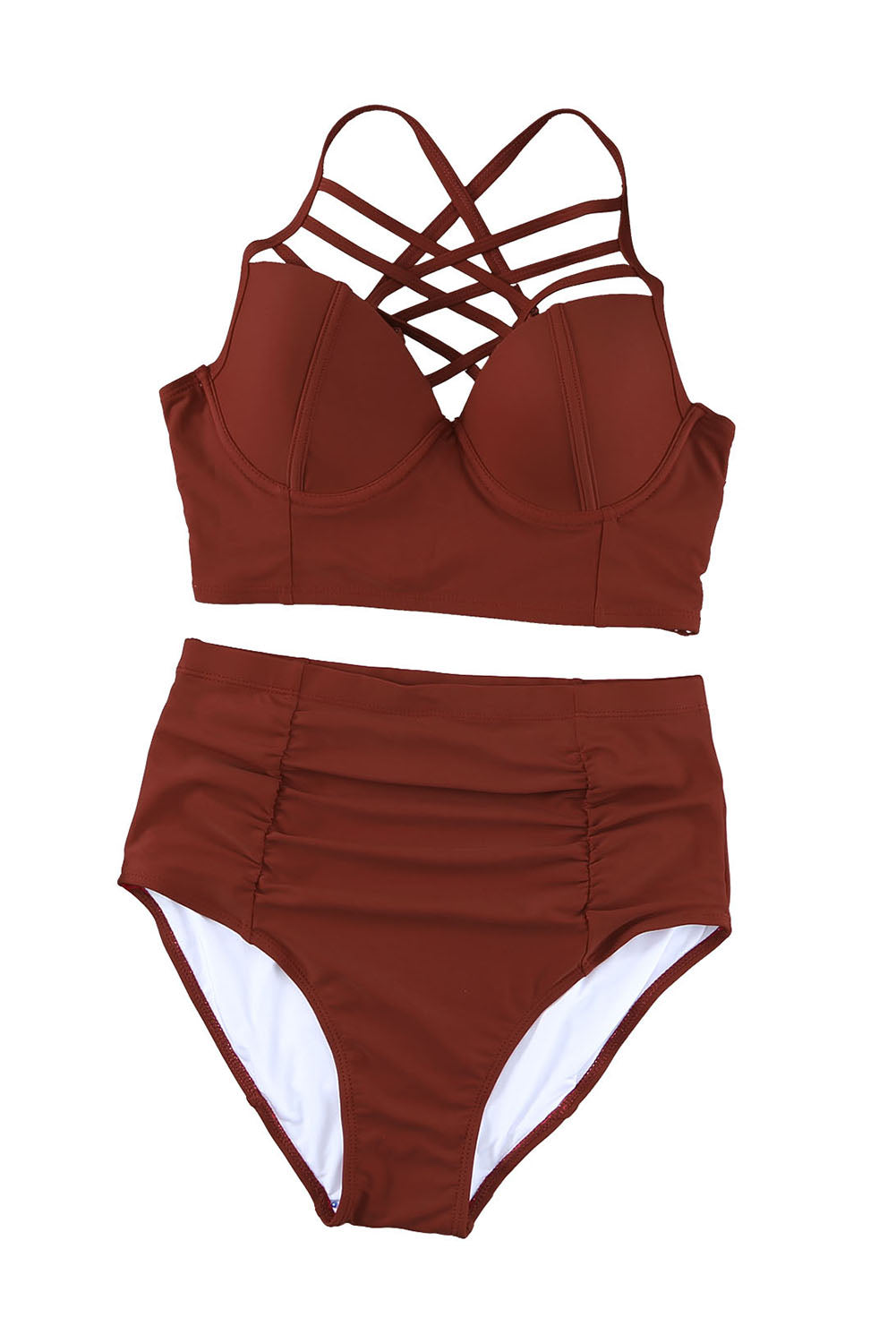 Fiery Red Strappy Neck Detail High Waist Plus Size Swimsuit