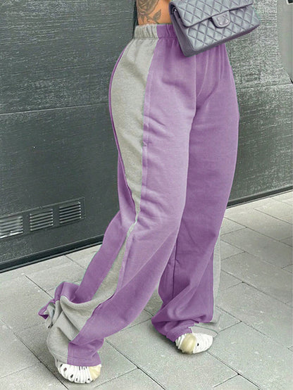 Women's Elastic Waist Color block All-matching Straight Wide Leg Sweatpants