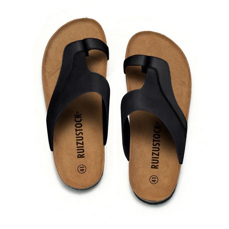 Summer Men's Cork Flip Flops Color Matching Beach Shoes