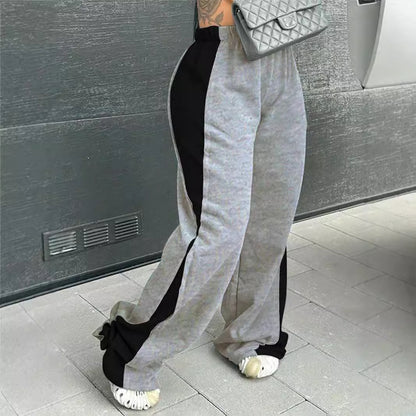 Women's Elastic Waist Color block All-matching Straight Wide Leg Sweatpants