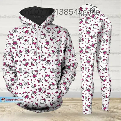 New Hello Kitty Legging Hoodie Set Disney Yoga Pants Sweatpants Women's