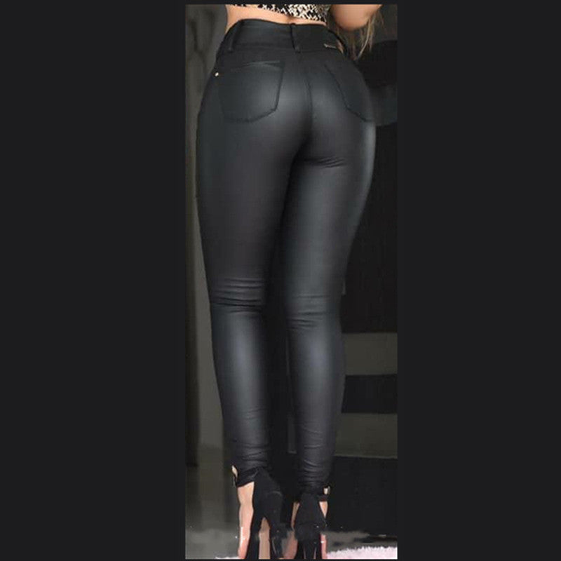 Women's New PU Leather Double Zip Button Leggings