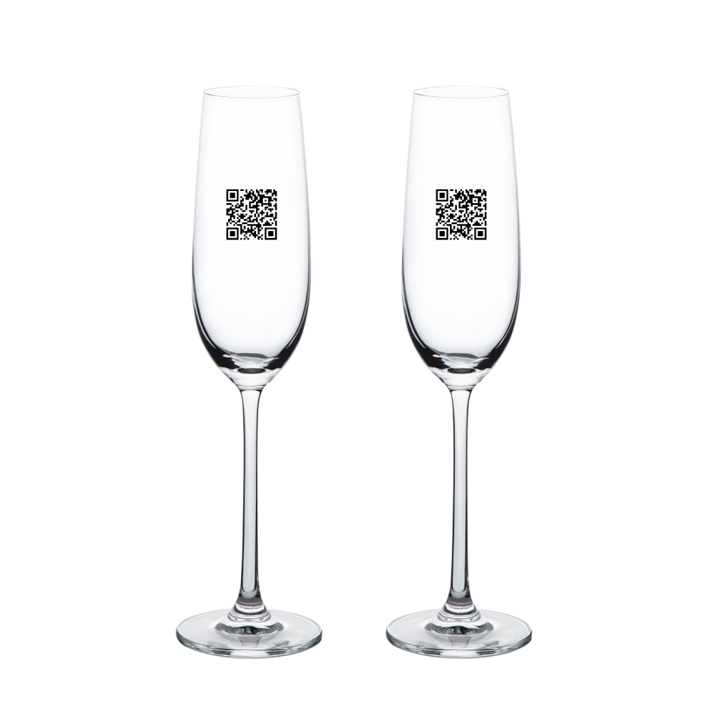 Custom Drinkware UV Printing Flute Wine Glasses Set of 2 Champagne Glasses 8 oz. "Hands off don’t loose a finger"