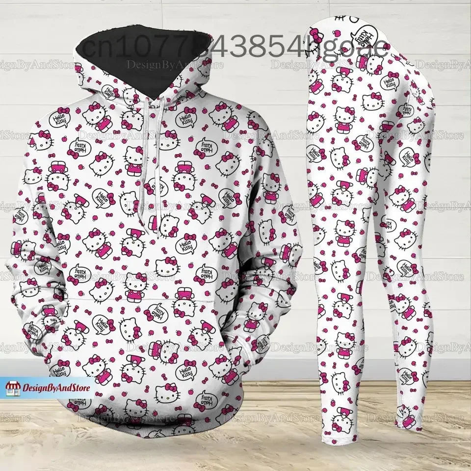 New Hello Kitty Legging Hoodie Set Disney Yoga Pants Sweatpants Women's