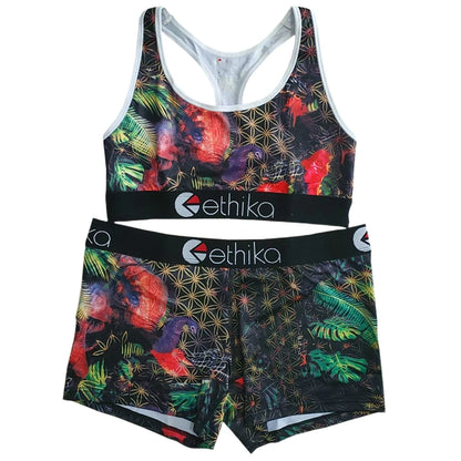 Women 2pcs Outfit Shorts Set Female Bra And Boxers Club Spandex Sleeveless Vest Shorts Spandex Suits Womens Sports Two Piece Set