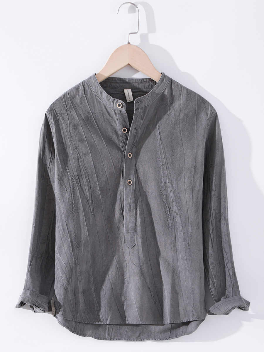 Linen Shirt Long Sleeved Stand Up Collar Retro Top Jacket