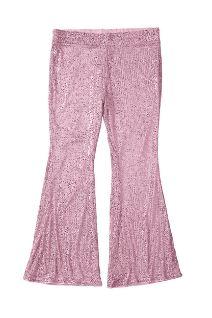 Pink Shiny Sequin Plus Size Flowy Flare Pants