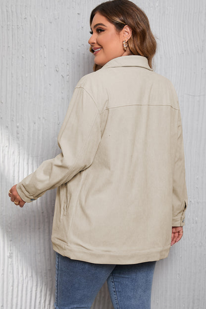 Khaki Plus Size Crochet Pattern Back Corduroy Jacket