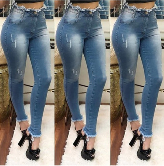 Women's straight high waist stretch jeans