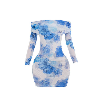 Sheath Slim-fit Printed Long Sleeve Dress Women