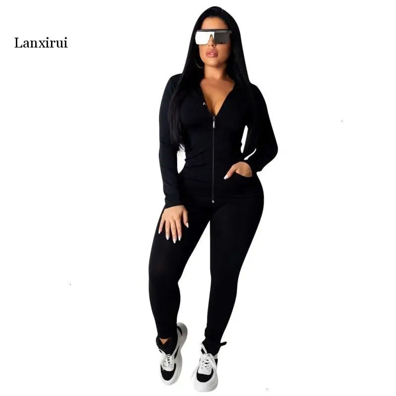 Women's Sportswear Pink Tracksuit Long Sleeve Jacket Pants Tow Pieces Set Hoodie