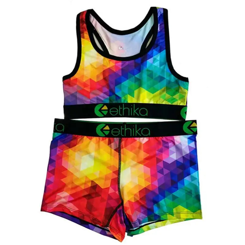 Women 2pcs Outfit Shorts Set Female Bra And Boxers Club Spandex Sleeveless Vest Shorts Spandex Suits Womens Sports Two Piece Set