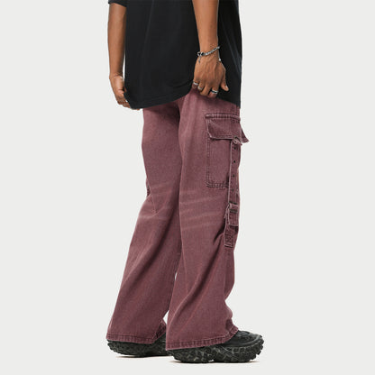 Washed Overalls Denim Wide-leg Straight Pants Male