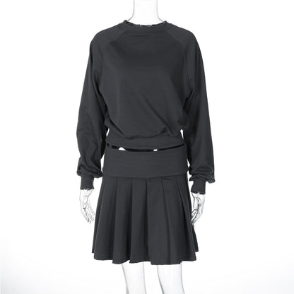 Long Sleeve Sweater Pleated Skirt Two-piece Suit