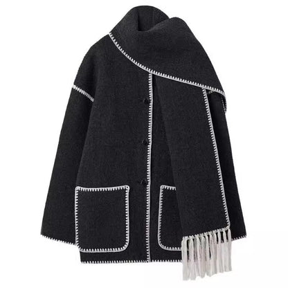 Women's Woolen Coat Thick Loose With Scarf