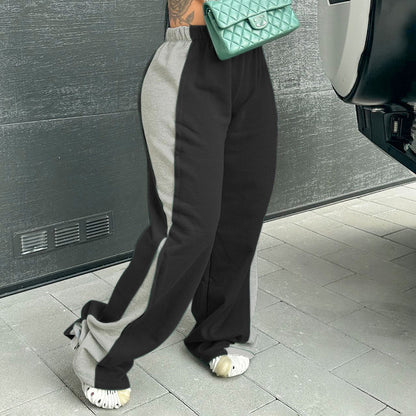 Women's Elastic Waist Color block All-matching Straight Wide Leg Sweatpants