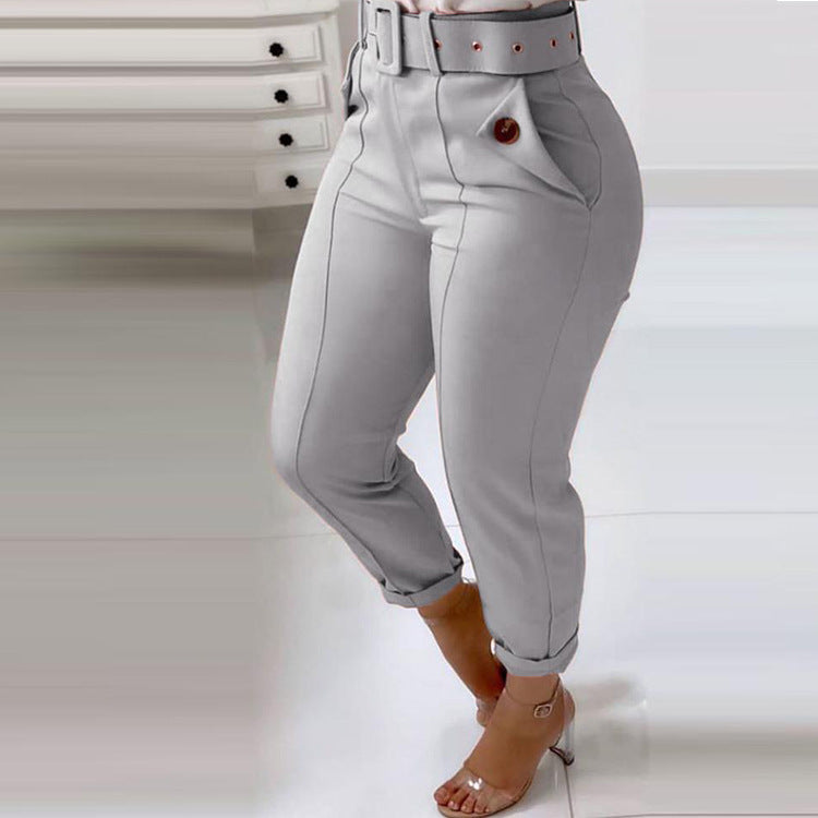 Temperament commuter trousers high waist all-match belt