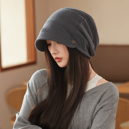 Japanese Style Beanie Hat Small Face Sleeve Cap Big Head Circumference Pile Style