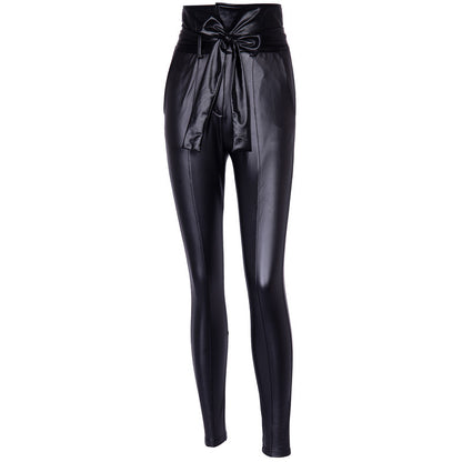 High waist skinny leather pants