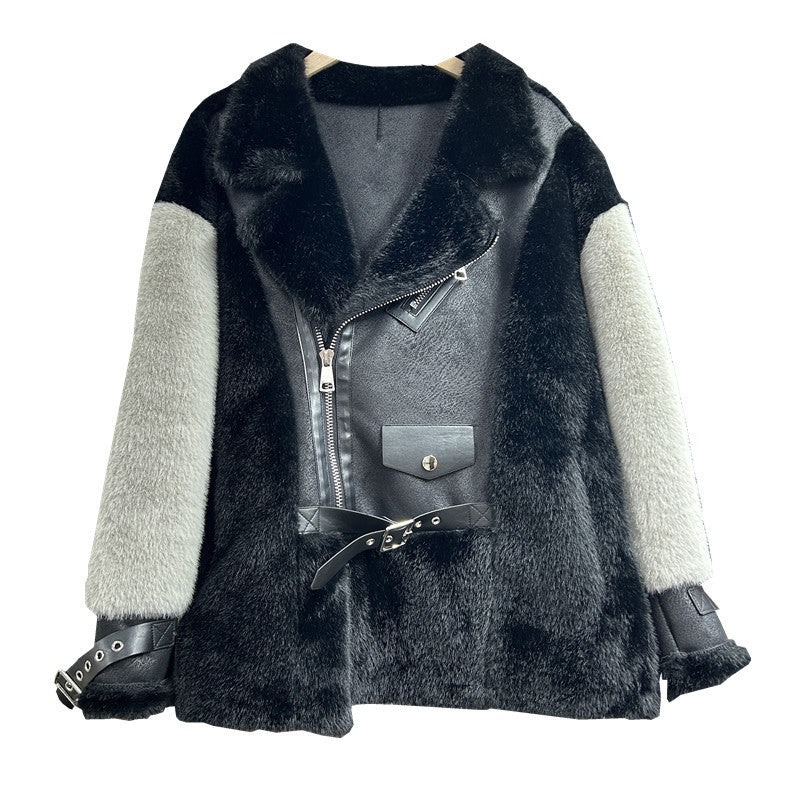 Fur Integrated Leisure Motorcycle Jacket Women