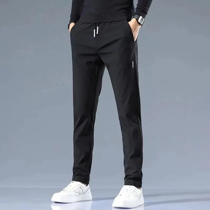 Ice Silk Men's Pants 2024 Summer New Black Gray Thin Business Casual Pants Outdoor