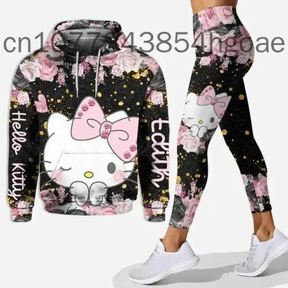 New Hello Kitty Legging Hoodie Set Disney Yoga Pants Sweatpants Women's