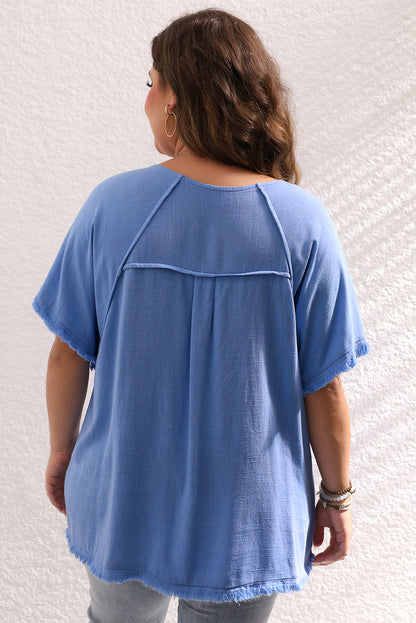 Ashleigh Blue Plus Size Solid Color Short Sleeve Frayed Edge Top