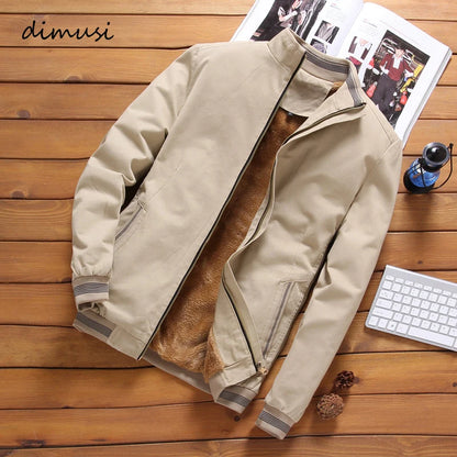 Autumn Men's Bomber Jackets Casual Male Outwear Fleece Thick Warm Windbreaker Jacket