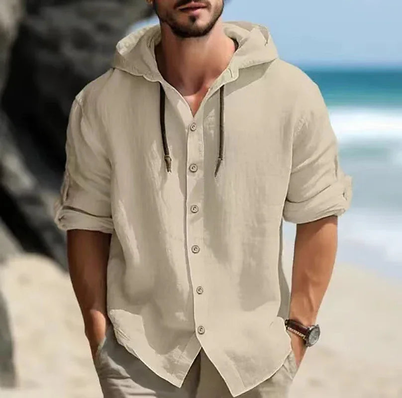 Men's Linen Shirt Solid Streetwear Long Sleeve Hoodie Cardigan Clothing For Men