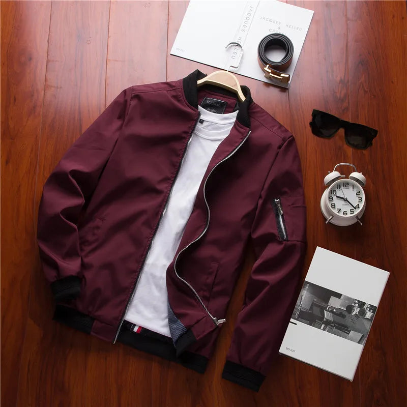 Men Slim Bomber Jacket Casual Soild Coat Fashion Baseball Jacket