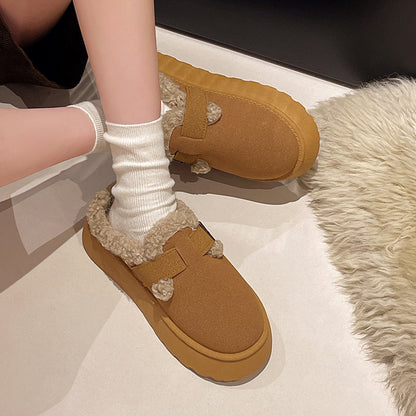 Muffin Platform Fluffy Shoes Women's Fleece-lined Half Slippers Cotton Shoes