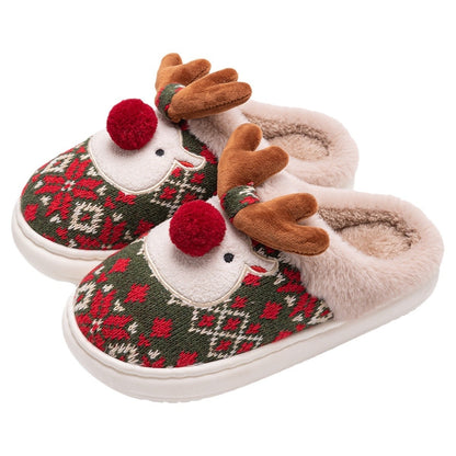 Women's Non-slip Plush Cute Christmas Elk Cotton Slippers