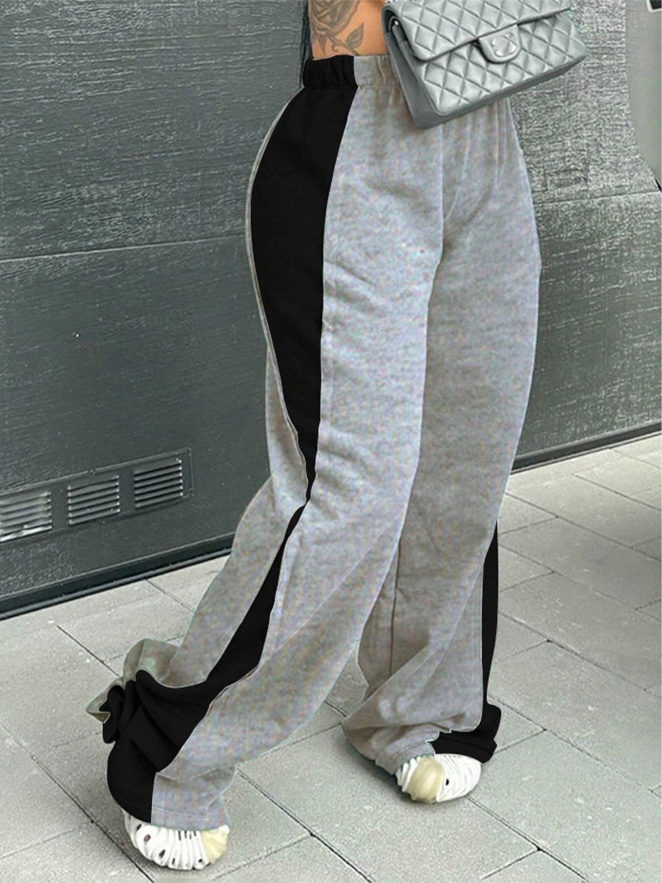 Women's Elastic Waist Color block All-matching Straight Wide Leg Sweatpants