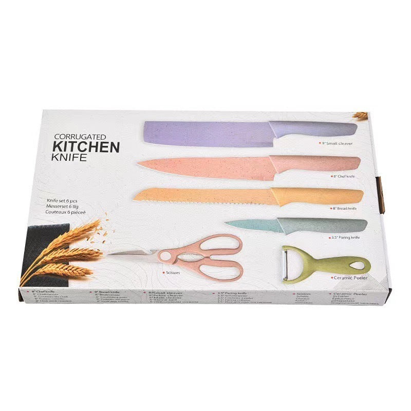 Wheat Straw 6-piece Set Of Colorful Chef Cooking Gift Set Of Knives