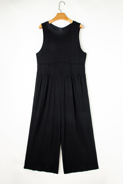 Black Plus Size Sleeveless Cinched Waist Wide Leg Jumpsuit