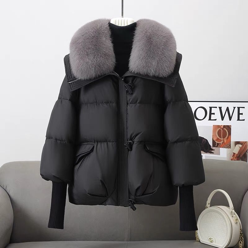 Down Cotton-padded Jacket Women's Short Fur Collar Thickened